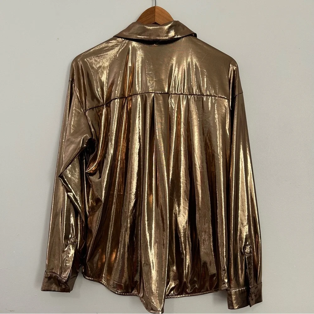 Anthropologie Shine  Gold Button Down Shirt  L - Picture 3 of 16